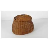 Wicker fishing creel,  hinges have been replaced