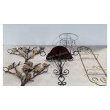 Metal wall art and a serving stand