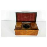 Tea caddy, condition as shown, left drawer hinge