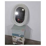 Two pc Lot. Wicker framed wall mirror 16x20" plus