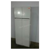 Lightweight metal pantry style cabinet with towel