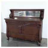 Antique Oak Buffet Server with mirror Backsplash,