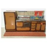 Vintage 3 piece tin play kitchen mounted on