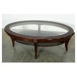 Glass topped coffee table, 27" x 47",some damage