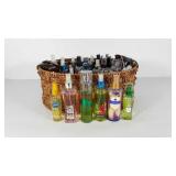Basket full of body mists and sprays, most are