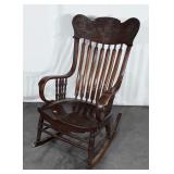 Early Oak Rocking Chair, Pressed Back, Bentwood