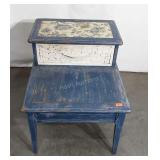 Painted Stepback End Stand, wicker drawer front.