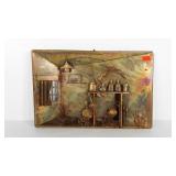 Copper tone 3D wall hanging, hearth scene,