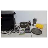 Bakeware, video games, snow globe, three totes