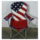 Folding camp chair,  stars and stripes theme, cup