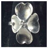 Sterling silver dogwood blossom ring size 6.5