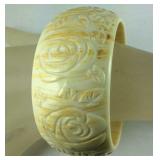 Celluloid carved rose bangle bracelet cell