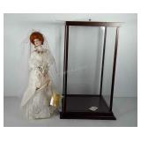 Porcelain doll with display case, Gibson Bride