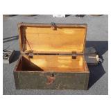 Wooden tool box with metal strapping Decor in