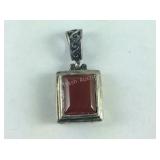 Sterling Silver Red Stone Reversible Pendant.