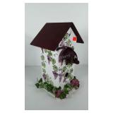 Birdhouse with painted grape design, 15 1/2" H x