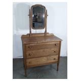 Antique Oak Cottage Dresser with Mirror, 3