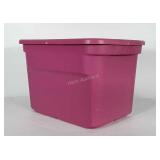 Pink poly sterlite storage tote with lid.
