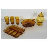 Amber glass lot: 3 bicentennial tumblers,