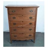 Antique Oak 5 Drawer Clothing Chest, one drawer