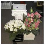 Plaster plant stand and two everlasting flower