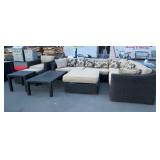 9 piece faux wicker patio set with sunbrella