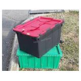 Two totes with interlocking lids, green has