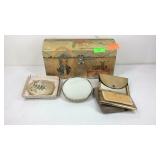 Decorative jewelry box with three makeup compacts