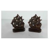 Cast iron ship bookends, 4" h