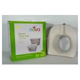 Raised toilet seat.  Raises seat 5 inches. Comes