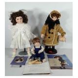 Three porcelain dolls with paperwork, two include