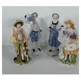Four ceramic figurines, two are 11.5" h and two