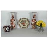 Ceramic / glass home decor: 4 vases and a plate.
