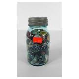 Ball Mason jar full of buttons, quart size