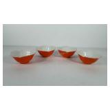 Four orange lotus flower shaped bowls, marked