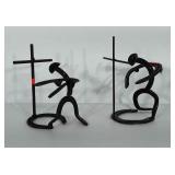 Horseshoe art, 2 pieces. Cowboys kneeling at