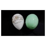 Two blown glass Easter eggs, Jadite Easter