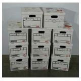 Eleven previously used bankers boxes in usable