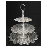 Three tiered glass serving tray, about 13" h