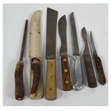 Five knives and two knife sharpeners