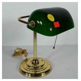 Brass desk lamp with glass shade, works, stands
