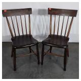 Pair of Early Plank Bottom Chairs. Leaf painted