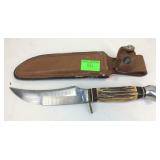 Knife, Olsen Knife Co Germany bone handle leather