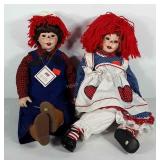 Raggedy Anne and Andy porcelain Dolls by The