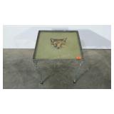 Metal table with plastic top, fox motif, 14 1/2"