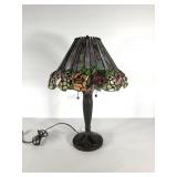 Leaded glass table lamp, heavily detailed pleated