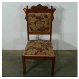 Carved tapestry side chair, 14" to seat, wear as