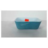 Blue Pyrex loaf pan