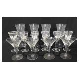 Glassware, etched and painted stemware
