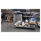 Skid lot: drying rack, toy ride on cow, baskets,